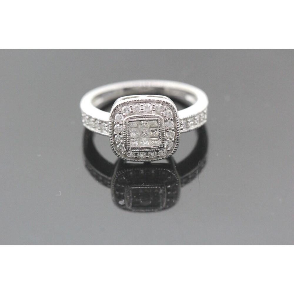 14k White Gold Diamond Ring, Size 6.5, Estate Jewelry US, 0.60 TCW